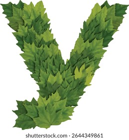 This image shows the uppercase letter Y formed by many green leaves, creating a visually appealing and nature-inspired representation of the letter.