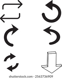 This image shows various arrow icons, including circular arrows, directional arrows, and a bold downward arrow. These are commonly used for navigation, refresh, or action-related symbols in design.