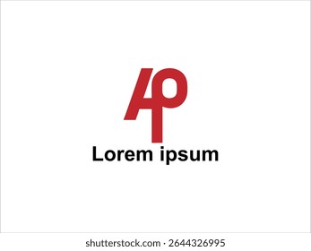 Esta imagem mostra um design de logotipo vetorial com as letras AP em um estilo minimalista. As letras são vermelhas e são projetadas para aparecer como se estivessem entrelaçadas 