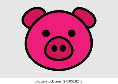 Esta Imagen es una ilustración simple y gráfica de la cabeza de un cerdo. La cara es de color rosa brillante (o magenta)