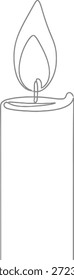 Dieses Bild ist eine einfache Linienzeichnung einer Kerze mit einer Flamme, die auf transparentem Hintergrund gesetzt ist. Die Illustration ist minimalistisch und konzentriert sich auf die Grundformen und Formen der Kerze und ihrer Flamme, sodass sie für verschiedene Designanwendungen vielseitig einsetzbar ist.