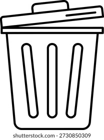 Esta Imagen es un simple dibujo de línea de un bote de basura. El cubo de basura está representado con una tapa abierta, revelando su interior vacío. El dibujo es minimalista, usando solo líneas negras sobre un fondo blanco para transmitir la Imagen.