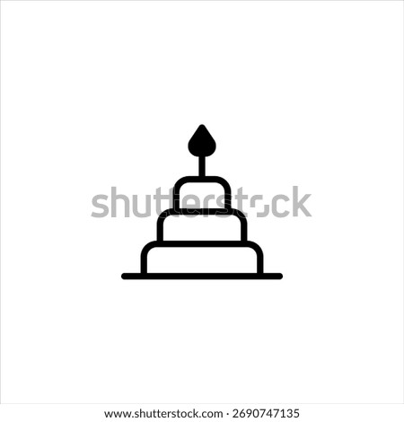 This image is a simplified illustration of a three-tier cake, topped with a candle, conveying elegance and minimalist style. Perfect for icons, and graphic designs, it captures the essence of