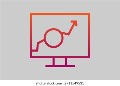 This image is a stylized graphic icon of a desktop computer monitor. The screen displays a line graph that sharply increases and has a magnifying circle (zoom) element on the line.