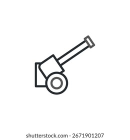 Dieses Bild ist ein stilisiertes Symbol einer Kanone, gerendert in einfachem Vektordesign. Es ruft ein Gefühl für historische Marineartillerie und antiquierte Militärtechnologie hervor. Saubere Linien und minimalistisches Design