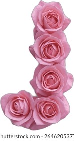 This image is a stylized illustration of the letter "J" formed by five pink roses, each meticulously arranged to create the shape of the letter.