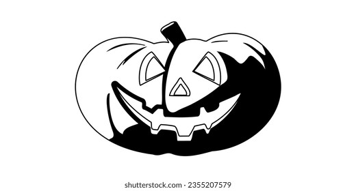 This is the image or symbol that stands for Halloween. A really big pumpkin with a really frightening face.Linear style.