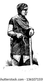 In this image there is an old statue. This is the old statue of the Gallic chief, vintage line drawing or engraving illustration.