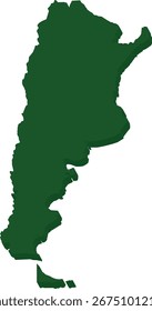 This image is a three-dimensional vector illustration of the map of Argentina. The map is a solid, dark green, with a stylized, raised appearance that gives it a sense of depth.