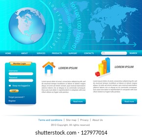 This image is a vector file representing a design template. /Website template design / Design Template/ Blue business website templates