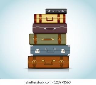 This image is a vector file representing a collection of travel suitcases. / Travel Suitcases