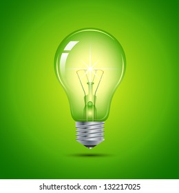 This image is a vector file representing a light bulb. / Green Light Bulb