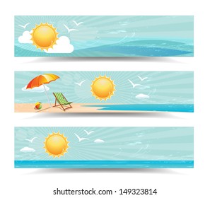 This image is a vector file representing a collection of summer inspired headers. / Summer Header Banners / Summer Header Banners