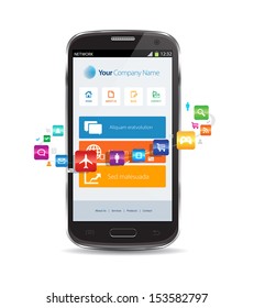 This image is a vector file representing a internet cloud smartphone apps concept. / Internet Cloud Smartphone Apps / Internet Cloud Smartphone Apps