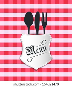 This image is a vector file representing a restaurant table sheet, plate with fork, knife and spoon. / Restaurant Menu Table Sheet / Restaurant Menu Table Sheet
