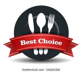 This image is a vector file representing a restaurant badge, plate with fork, knife and spoon. / Restaurant Food Quality Badge / Restaurant Food Quality Badge