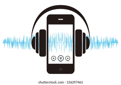 This image is a vector file representing a smart phone music player concept. / Smart phone Music Sound / Smart phone Music Sound