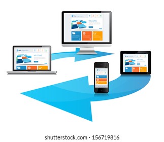 This Image Is A Vector File Representing A Internet Cloud Media Devices Sync Concept. / Cloud Sync Media Devices / Cloud Sync Media Devices