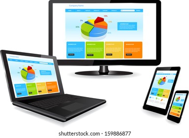 This image is a vector file representing a responsive design concept on various media 
devices./Responsive Design Concept/Responsive Design Concept