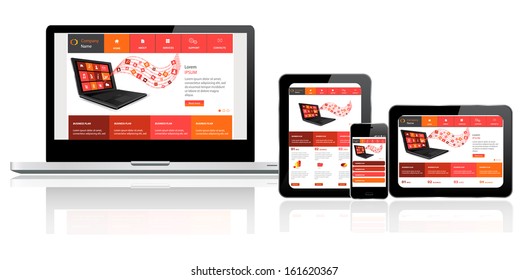 This image is a vector file representing a responsive design concept on various media 
devices./Responsive Design Concept/Responsive Design Concept