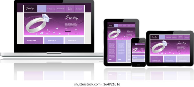 This image is a vector file representing a responsive design concept on various media devices./Responsive Design Concept/Responsive Design Concept