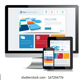 This image is a vector file representing a smartphone  and a tablet with a responsive design website. / Responsive App Design / Responsive App Design