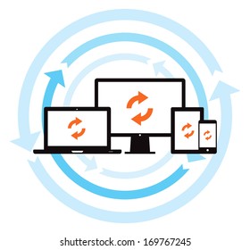 This Image Is A Vector File Representing A Cloud Data Backup Sync Concept. / Cloud Data Backup Sync / Cloud Data Backup Sync