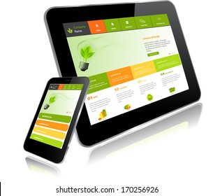 This image is a vector file representing a smartphone and a tablet with a responsive design website. / Responsive App Design / Responsive App Design