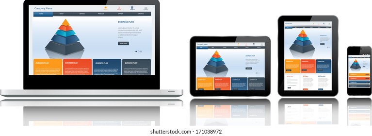 This image is a vector file representing a responsive design concept on various media devices./Responsive Design Concept/Responsive Design Concept