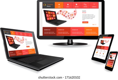 This image is a vector file representing a responsive design concept on various media devices./Responsive Design Concept/Responsive Design Concept