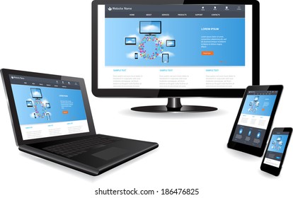 This image is a vector file representing a responsive design concept on various media devices./Responsive Design Concept/Responsive Design Concept