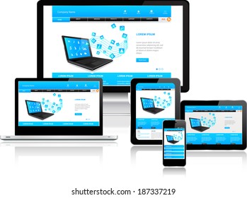 This image is a vector file representing a responsive design concept on various media devices./Responsive Design Concept/Responsive Design Concept