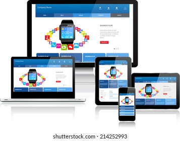 This image is a vector file representing a responsive design concept on various media devices./Responsive Design Concept/Responsive Design Concept