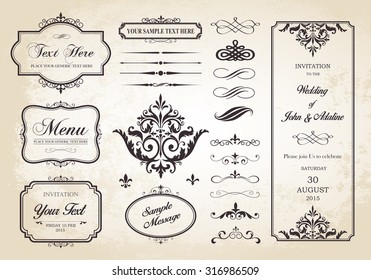 This image is a vector file representing a Vector Set of Borders, Frames and Page Dividers design illustration./Borders, Frames and Page Dividers/Vector Set of Borders, Frames and Page Dividers