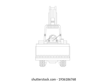 This image is a vector illustration of heavy equipment such as bulldozers, excavators, mixer trucks, and so on which are often used for a building or road construction project and others.