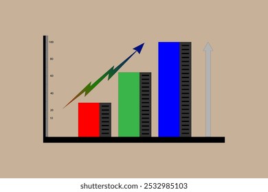 Esta Imagen es una Ilustración vectorial de una infografía que presenta un gráfico de barras con barras ascendentes, que representan el crecimiento o el progreso
