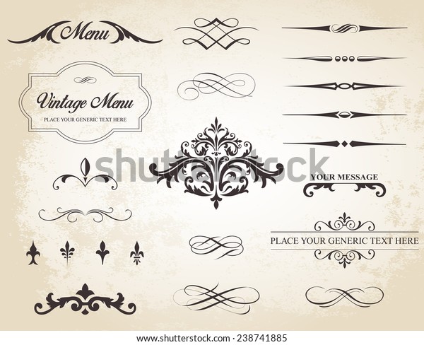 This image is a vector set that contains
calligraphic elements, borders, page dividers, page decoration and
ornaments./Vintage Vector Label Page Dividers and Borders/Vintage
Vector Label Page
Dividers