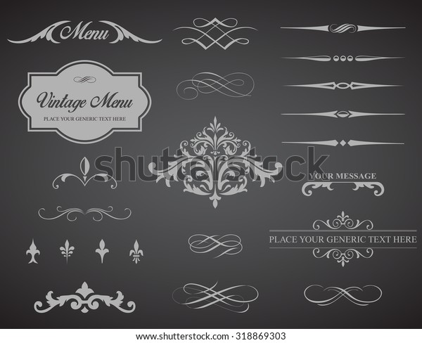 This image is a vector set that contains\
calligraphic elements, borders, page dividers, page decoration and\
ornaments./Vintage Vector Label Page Dividers and Borders/ Vector\
Label Dividers Borders