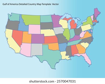 This image is a vector-style map of the United States, showcasing all 50 states in a simplified, colorful format. Each state is uniquely colored to distinguish it from its neighbors. 