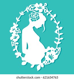 This image is a vintage paper cut style of a mother in floral oval frame.