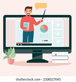 This Image Will Be Prfect For Online Tutorial Vector Illustration. Online Courses, Online Education And Video Tutorials Concepts Flat Design