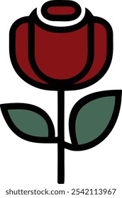 This image would feature a stylized rose, drawn in a cartoon or illustration style. The rose would have vibrant, deep red petals with a slight gradient, giving them depth and a sense of fullness.