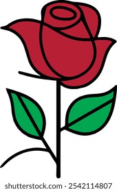 This image would feature a stylized rose, drawn in a cartoon or illustration style. The rose would have vibrant, deep red petals with a slight gradient, giving them depth and a sense of fullness.