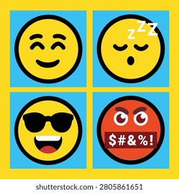 This image's clean vector style and universally recognized emoji expressions are highly desirable for digital content creators seeking immediate emotional resonance. It is perfect for engaging audiences across social media campaigns, website interfaces, and mobile applications, ensuring broad commercial applicability.