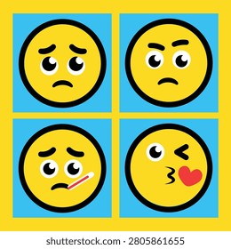 This image's clean vector style and universally recognized emoji expressions are highly desirable for digital content creators seeking immediate emotional resonance. It is perfect for engaging audiences across social media campaigns, website interfaces, and mobile applications, ensuring broad commercial applicability.
