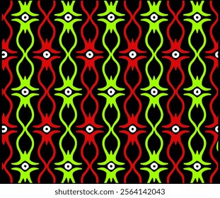 This images showcase modern batik patterns with geometric and repetitive designs. The motifs appear symmetrical with decorative elements arranged systematically, creating a dynamic