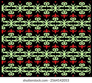 This images showcase modern batik patterns with geometric and repetitive designs. The motifs appear symmetrical with decorative elements arranged systematically, creating a dynamic