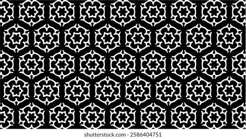 This images showcase various black-and-white motif designs with repetitive patterns.The patterns feature geometric, floral, and abstract elements, making them suitable for decoration or graphic design