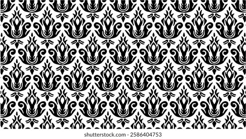 This images showcase various black-and-white motif designs with repetitive patterns.The patterns feature geometric, floral, and abstract elements, making them suitable for decoration or graphic design