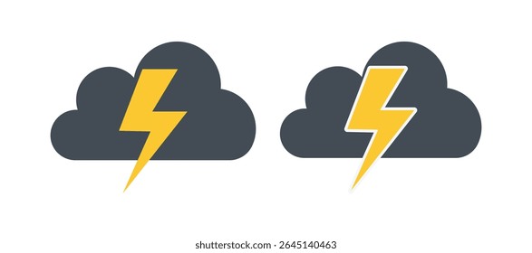 this impactful vector EPS featuring a dark cloud with a bright yellow lightning bolt. Ideal for weather forecasts, electrical themes, and storm-related graphics.